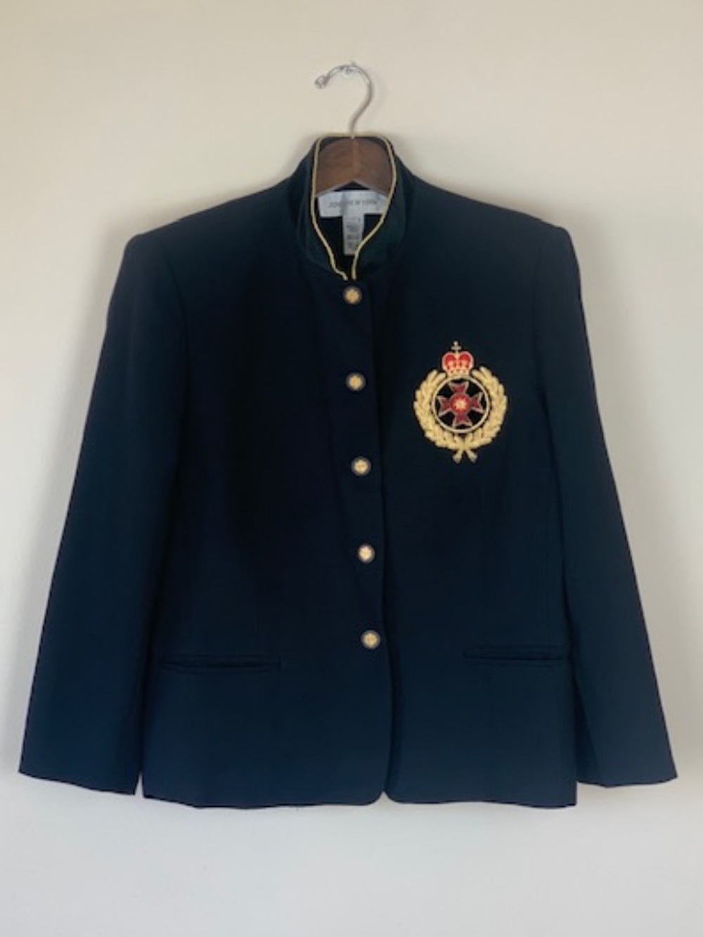 Vintage Jones New York Wool Crest Blazer Equestrian Velvet Collar Women's Sz 14